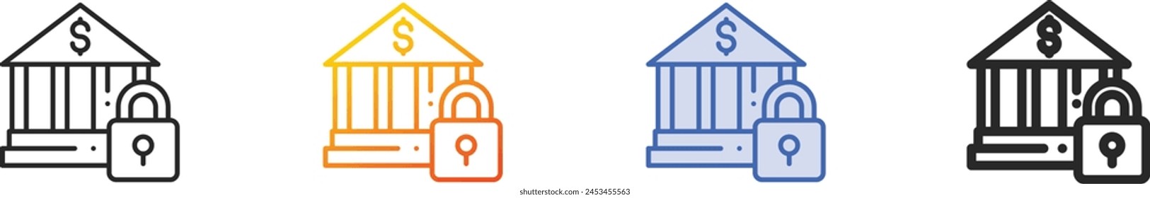 Icono de banco.Diseño lineal delgado, degradado, trazo azul y estilo en negrita aislado sobre fondo blanco