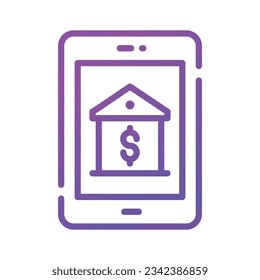 Bank inside mobile denoting concept icon of banking app, ready for premium use