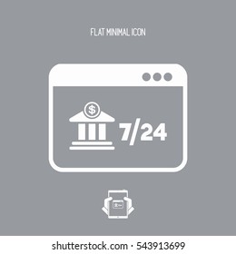 Bank institute online - 7/24 service - Vector flat icon