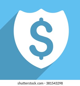 Bank Insurance long shadow vector icon. Style is a white flat symbol on a light-blue square background.