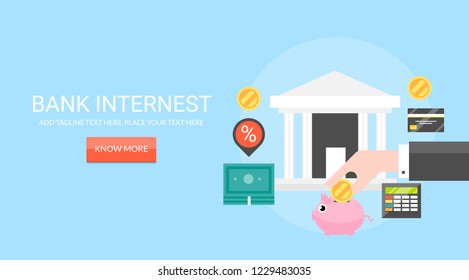 Bank interest rate, banking services, financial investment flat design banner with icons and texts