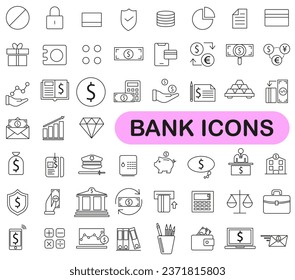 Interfaz bancaria. Los iconos se utilizan en la banca. Fijación de iconos de línea delgada. EPS 10.