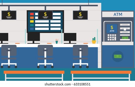 Bank interior design. Vector illustration.