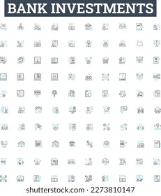 Bank investments vector line icons set. Savings, Stocks, Bonds, Mutual Funds, Funds, Assets, Mortgage illustration outline concept symbols and signs