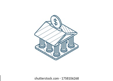 bank Isometric icon. 3d vector illustration. Isolated line art technical drawing. Editable stroke