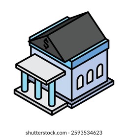 Bank isometric outline 3d mini illustration icon, use for modern concept, UI or UX kit, web and app development. related to business, finance, economy.