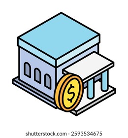 Bank isometric outline 3d mini illustration icon, use for modern concept, UI or UX kit, web and app development. related to business, finance, economy.