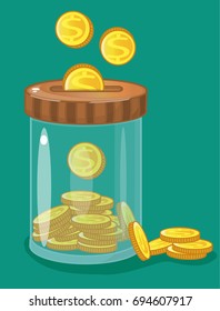 Bank, Jar, Money,Save Money, Vector Illustration