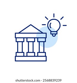 Bank and light bulb. Smart financial thinking, wealth through innovation. New technologies in business and finance. Pixel perfect, editable stroke icon