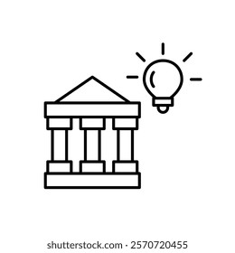 Bank and light bulb. Smart financial thinking, wealth through innovation. New technologies in business and finance. Pixel perfect vector icon