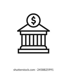 Icono de línea - banco con trazo editable. Símbolo de esquema financiero. Ilustración vectorial.