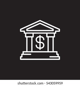 Bank line icon, outline vector sign, linear white pictogram isolated on black. Symbol, logo illustration