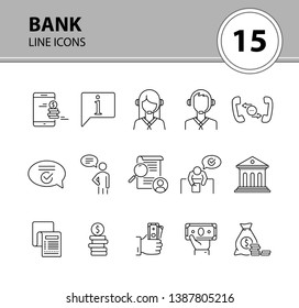 Bank line icon set. Mobile app, operator, money, cash. Finance concept. Can be used for topics like customer support, service, loan