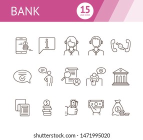 Bank line icon set. Mobile app, operator, money, cash. Finance concept. Can be used for topics like customer support, service, loan