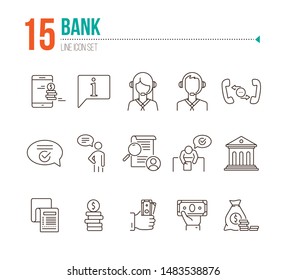 Bank line icon set. Mobile app, operator, money, cash. Finance concept. Can be used for topics like customer support, service, loan