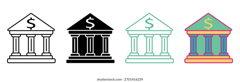 Conjunto de iconos de línea bancaria. Plantilla de diseño de Vector de icono de banco, Ilustración vectorial.