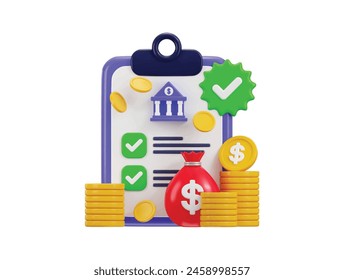 Bank loan agreement or Tax Office Column Building. Public Finance Audit Concept. 3D render Vector icon Illustration. Online banking, bank icon, money ben coin icon