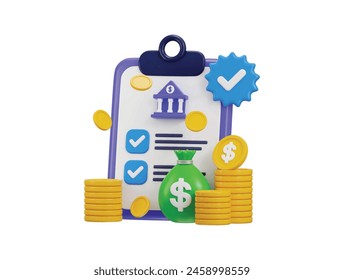 Bank loan agreement or Tax Office Column Building. Public Finance Audit Concept. 3D render Vector icon Illustration. Online banking, bank icon, money ben coin icon