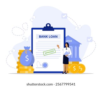 Bank Loan concept illustration. Suitable for landing page, ui, web, App intro card, editorial, flyer, and banner.