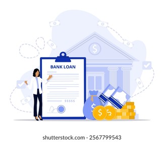 Bank Loan concept illustration. Suitable for landing page, ui, web, App intro card, editorial, flyer, and banner.