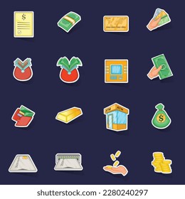 Bank loan credit icons set stikers collection vector with shadow on purple background