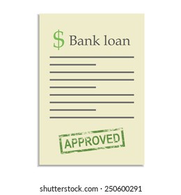 Bank loan document with approved stamp. Getting a bank credit
