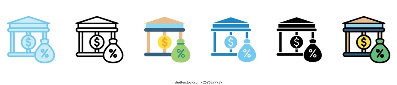 Bank Loan multi style icon set, mini illustration. use for modern concept, print, UI, UX kit, web and app development. Vector EPS 10, related to money investment, finance, economy, business.