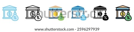 Bank Loan multi style icon set, mini illustration. use for modern concept, print, UI, UX kit, web and app development. Vector EPS 10, related to money investment, finance, economy, business.