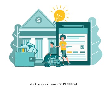 Bank loan for people with disabilities. Support Fund for the Disabled. Concept vector illustration.