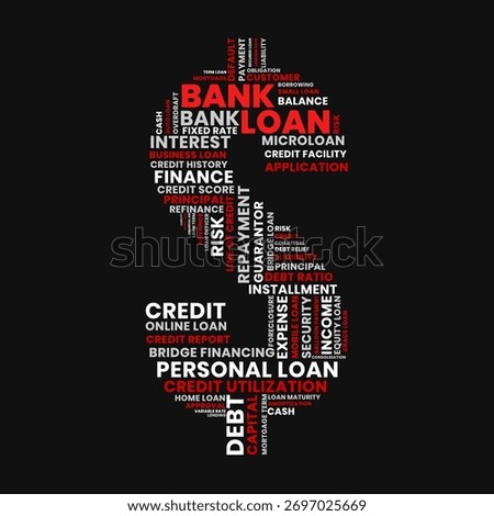 Bank Loan and personal loan word cloud, bank loan terminology in red dollar sign shape, finance concept