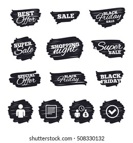 Bank loans icons. Fill document and get money.