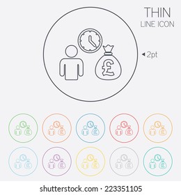 Bank loans sign icon. Get money fast symbol. Borrow money. Thin line circle web icons with outline. Vector