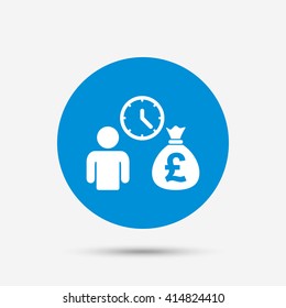 Bank loans sign icon. Get money fast symbol. Borrow money. Blue circle button with icon. Vector