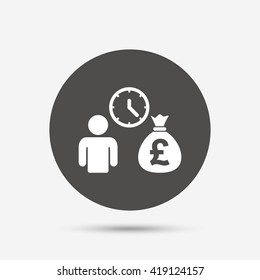 Bank loans sign icon. Get money fast symbol. Borrow money. Gray circle button with icon. Vector