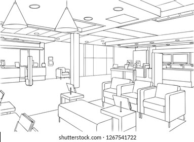 The Bank Lobby Interior Design Line Art