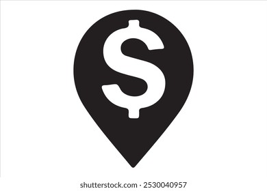 Bank location, dollar bank place map silhouette vector art illustration