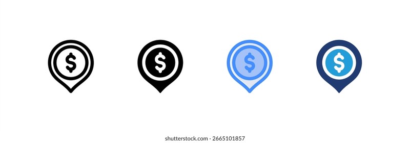 Bank Location icon set multiple style collection. Vector illustration.
