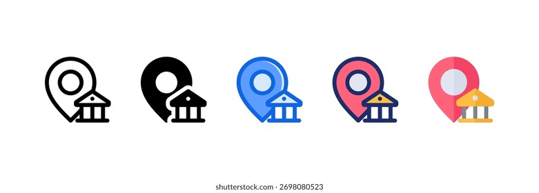 Ícone Local do Banco define várias coleções de estilos. Ilustração vetorial.