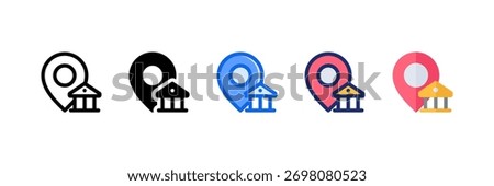 Bank Location icon set multiple style collection. Vector illustration.