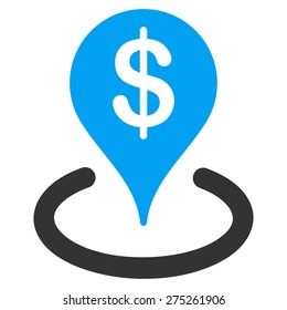 Bank location icon. This isolated flat symbol use modern corporation light blue and gray colors.