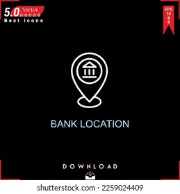 BANK LOCATION icon vector on black background. Simple, isolated, flat icons, icons, apps, logos, website design or mobile apps for business marketing management,
UI UX design Editable stroke. EPS10