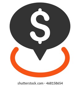 Bank Location icon. Vector style is bicolor flat iconic symbol with rounded angles, orange and gray colors, white background.