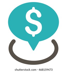 Bank Location icon. Vector style is bicolor flat iconic symbol with rounded angles, grey and cyan colors, white background.