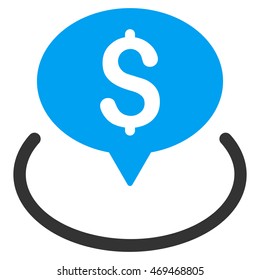 Bank Location icon. Vector style is bicolor flat iconic symbol with rounded angles, blue and gray colors, white background.