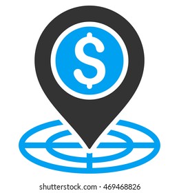 Bank Location icon. Vector style is bicolor flat iconic symbol with rounded angles, blue and gray colors, white background.