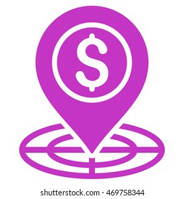 Bank Location icon. Vector style is flat iconic symbol with rounded angles, violet color, white background.