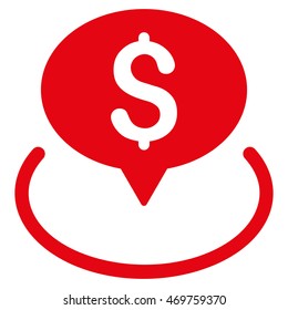Bank Location icon. Vector style is flat iconic symbol with rounded angles, red color, white background.