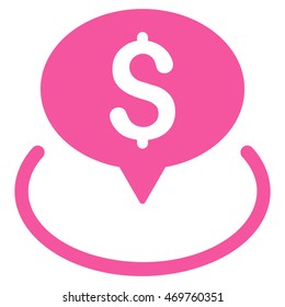 Bank Location icon. Vector style is flat iconic symbol with rounded angles, pink color, white background.