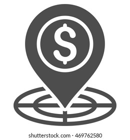 Bank Location icon. Vector style is flat iconic symbol with rounded angles, gray color, white background.