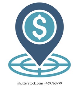 Bank Location icon. Vector style is bicolor flat iconic symbol with rounded angles, cyan and blue colors, white background.